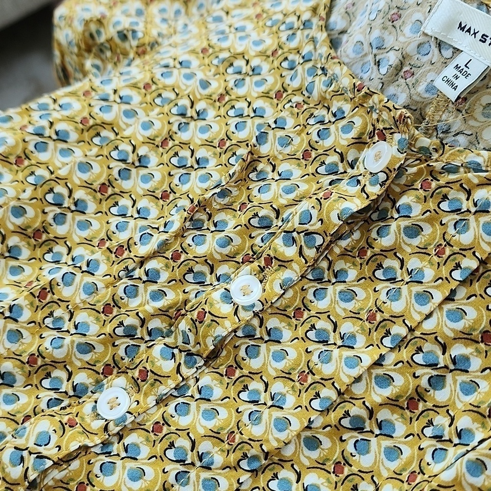 MAX Studio Gold and Blue Flutter Sleeve Top - Picture 7 of 8